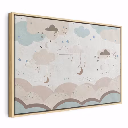 Canvastavla med ram - Cloudy night sky moons in