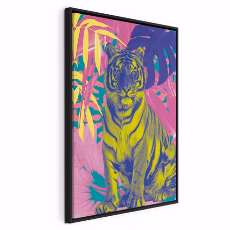 Canvastavla med ram - Colorful tiger intense