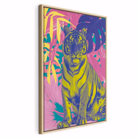 Canvastavla med ram - Colorful tiger intense