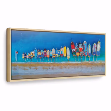 Canvastavla med ram - Colourful boats narrow