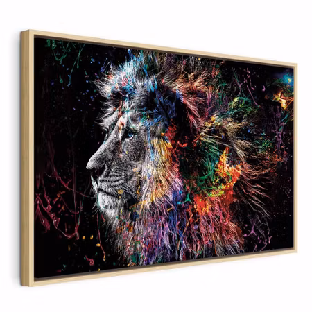 Canvastavla med ram - Crazy lion wide