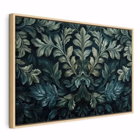 Canvastavla med ram - Dark green victorian leaves