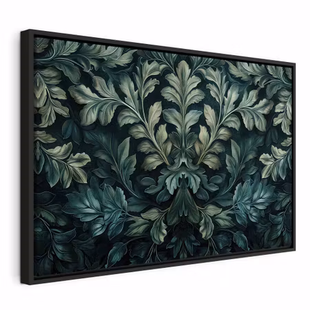 Canvastavla med ram - Dark green victorian leaves
