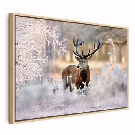 Canvastavla med ram - Deer in the cold