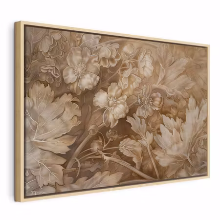 Canvastavla med ram - Floral ornaments carved in