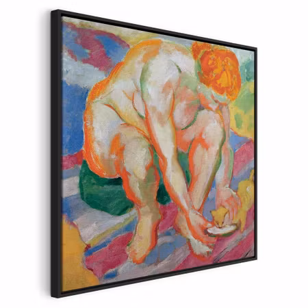Canvastavla med ram - Franz marc nude with cat