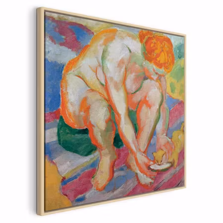 Canvastavla med ram - Franz marc nude with cat