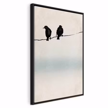 Canvastavla med ram - Frozen sparrows vertical