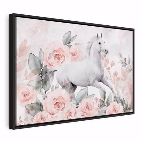 Canvastavla med ram - Gallop among the roses wide