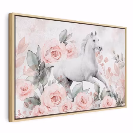 Canvastavla med ram - Gallop among the roses wide