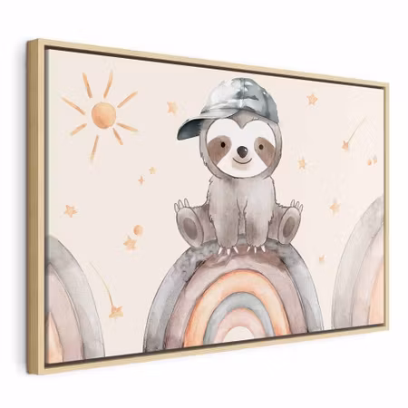 Canvastavla med ram - Happy sloth sloth in subdued