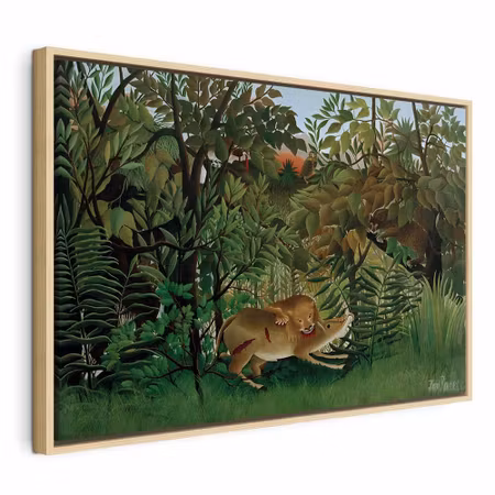 Canvastavla med ram - Henri rousseau le lion ayant