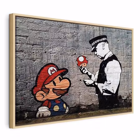 Canvastavla med ram - Mario and cop by banksy