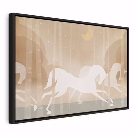 Canvastavla med ram - Moon horses horses galloping