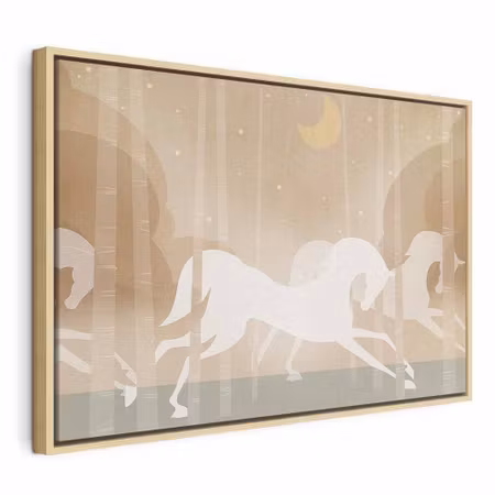 Canvastavla med ram - Moon horses horses galloping