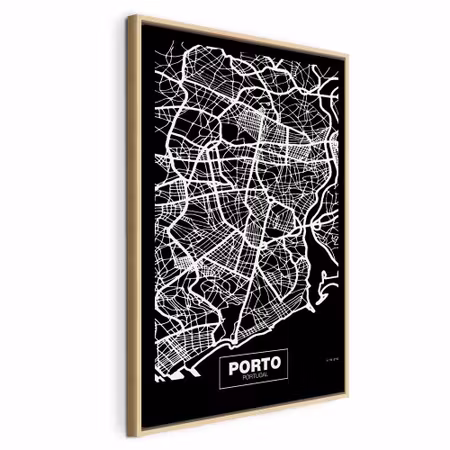 Canvastavla med ram - Negative map porto vertical