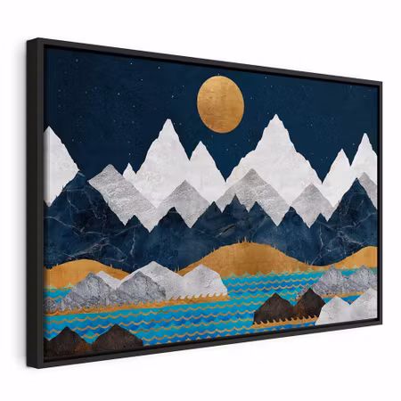 Canvastavla med ram - Night in the mountains wide