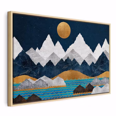 Canvastavla med ram - Night in the mountains wide