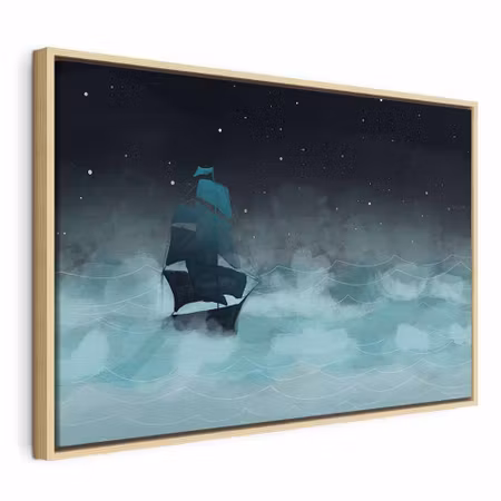 Canvastavla med ram - Night waves wide second