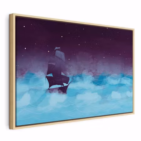 Canvastavla med ram - Night waves wide third