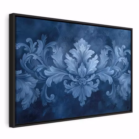 Canvastavla med ram - Ornament in blue and cool
