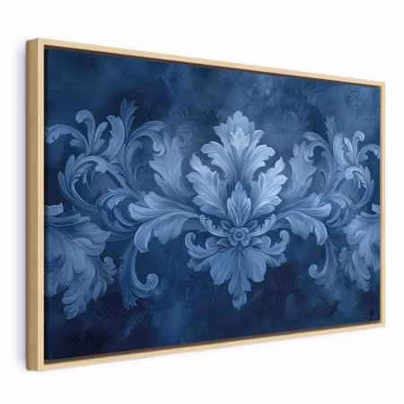 Canvastavla med ram - Ornament in blue and cool