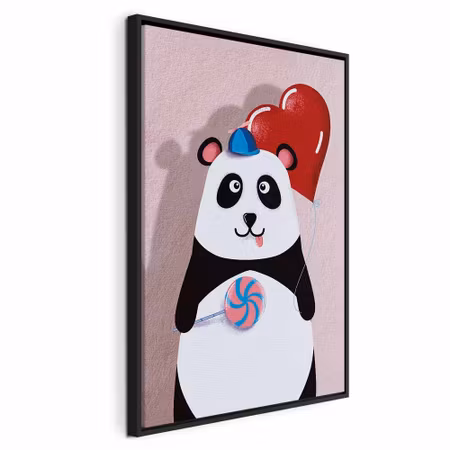 Canvastavla med ram - Panda with a balloon
