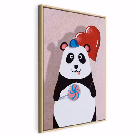 Canvastavla med ram - Panda with a balloon