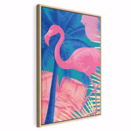 Canvastavla med ram - Pink flamingo abstract