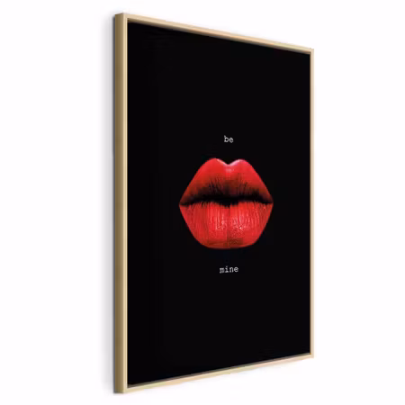 Canvastavla med ram - Red lips black background