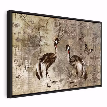 Canvastavla med ram - Retro cranes wide
