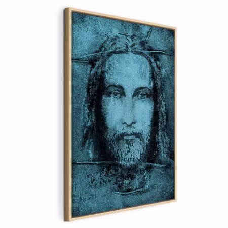 Canvastavla med ram - Shroud of turin in turqoise