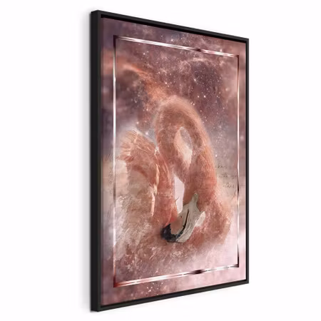 Canvastavla med ram - Space flamingo vertical