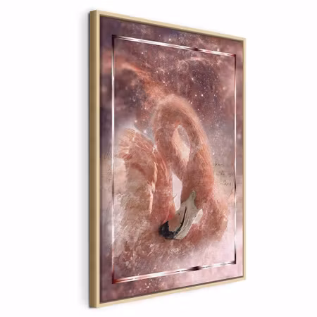 Canvastavla med ram - Space flamingo vertical