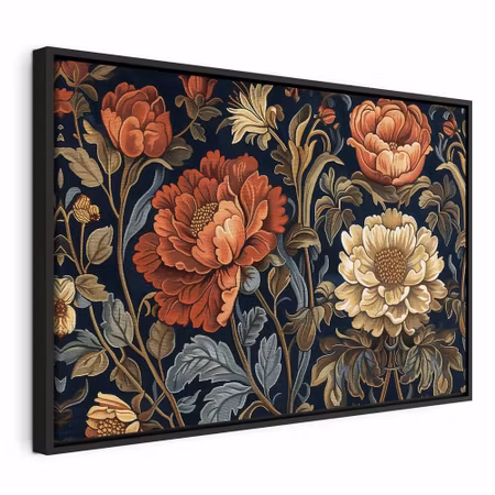 Canvastavla med ram - Tapestry large flowers retro