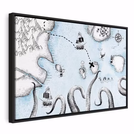 Canvastavla med ram - Treasure map wide