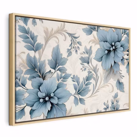 Canvastavla med ram - Turquoise flowers in retro