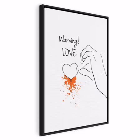 Canvastavla med ram - Warning love vertical
