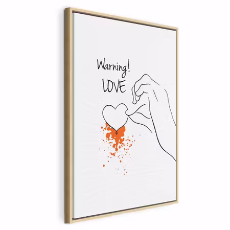 Canvastavla med ram - Warning love vertical