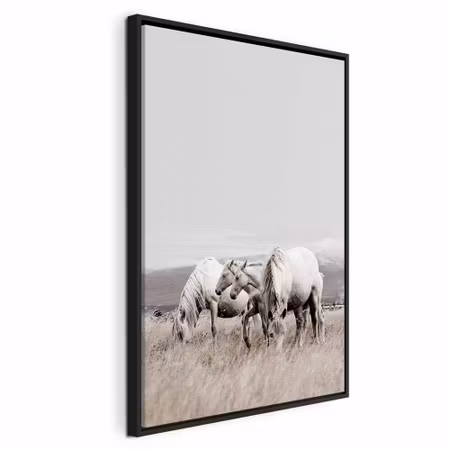 Canvastavla med ram - White horses vertical