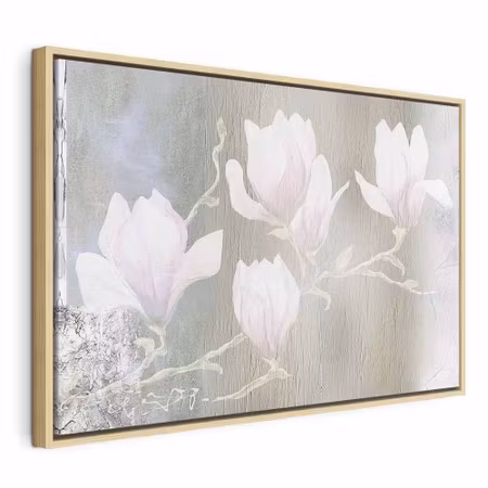 Canvastavla med ram - White magnolias wide