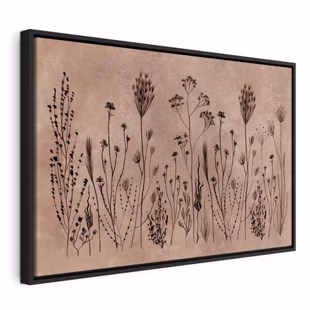 Canvastavla med ram - Wildflowers black plants on