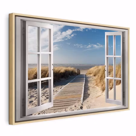 Canvastavla med ram - Window view of the beach