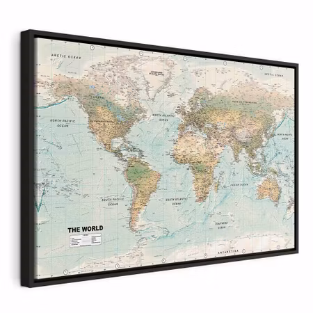 Canvastavla med ram - World map beautiful world