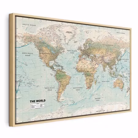 Canvastavla med ram - World map beautiful world
