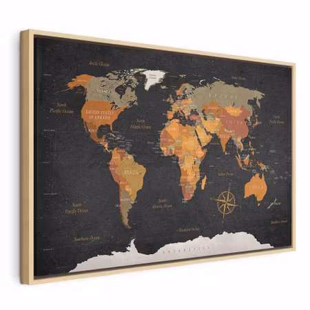 Canvastavla med ram - World map secrets of the