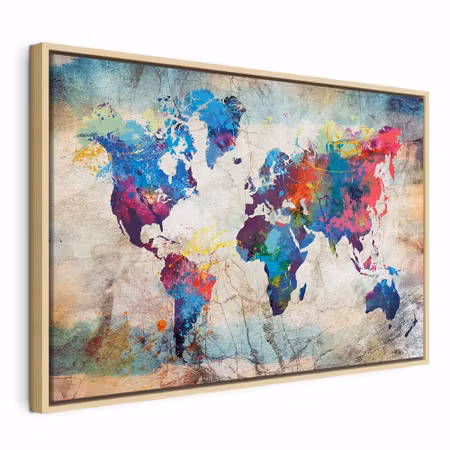 Canvastavla med ram - World map colourful madness