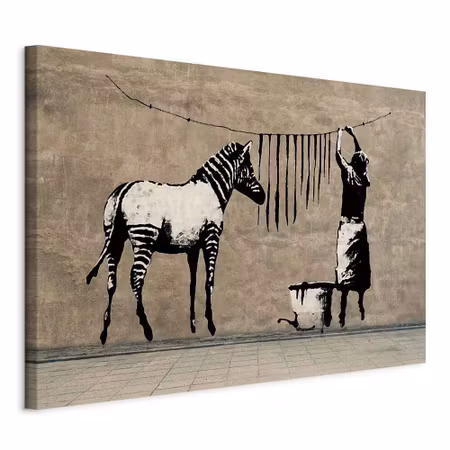 Canvastavla - Banksy washing zebra on concrete