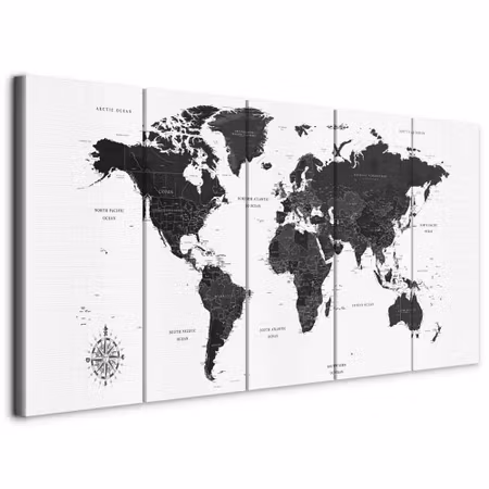 Canvastavla - Black and white map parts narrow