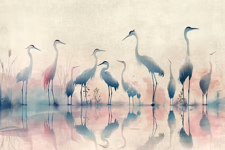 Canvastavla - Birds by the lake herons painted in